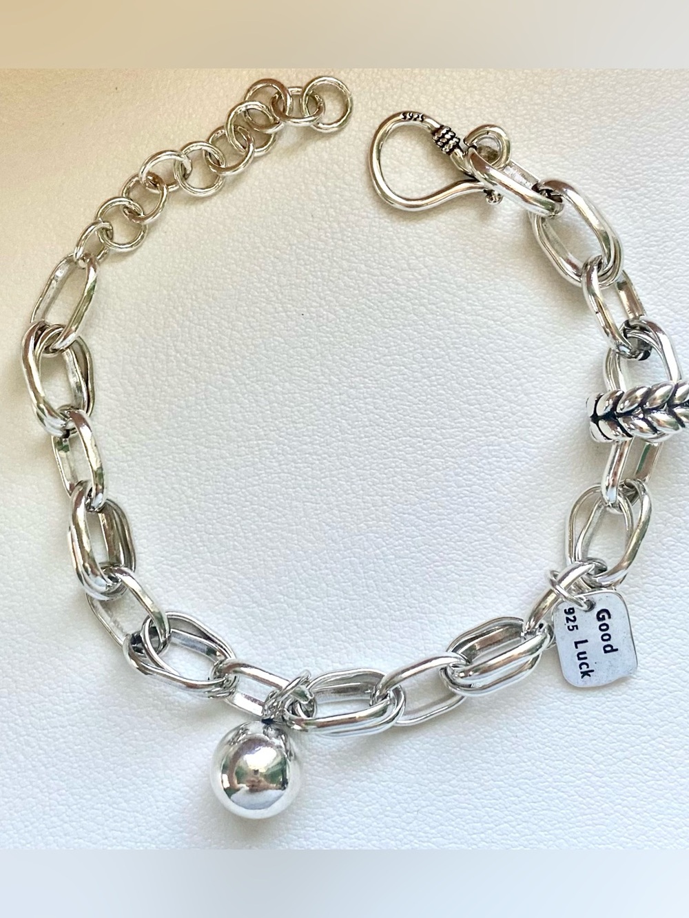 Sterling Silver 'Good Luck' Charm Link Bracelet - Silver